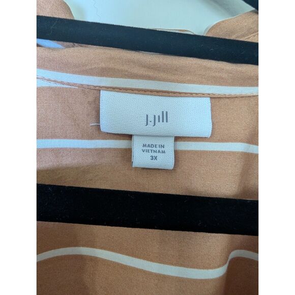 J. Jill Oversized Cotton Button Up Shirt 3X Tan Striped Coastal Grandmother Boho - Picture 6 of 7